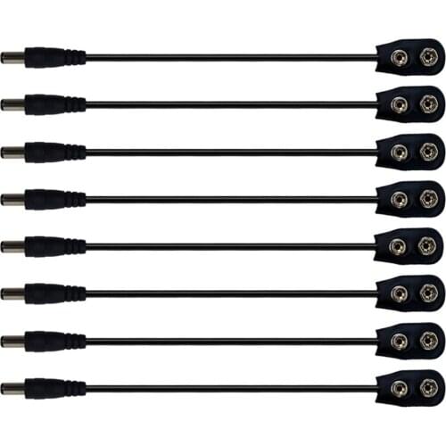 8 PCS 9V Battery Clip Converter Power Cables Snap Connector DC 2.1 5.5mm Plug For Guitar Effect Pedal Power Supply Cable