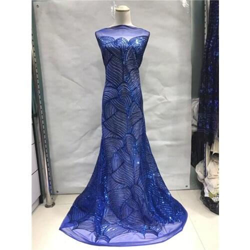 Sequins Style African French Mesh Tulle Lace Sequined Indian Wedding Dress Fabrics 2018 High Quality Nigeria Guipure Laces blue