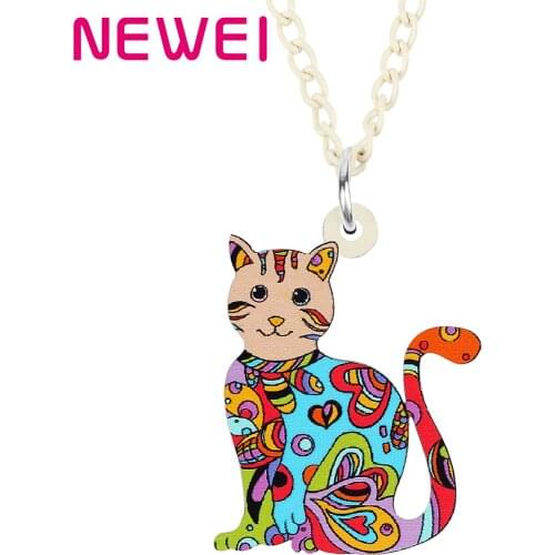 Bonsny Acrylic Sweet Floral Sitting Cat Kitty Kitten Necklace Pendant Fashion Pets Chain Charms Jewelry Gift For Women Girls