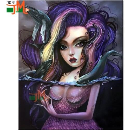 Fairy Full Square Round Cartoon Girl Embroidery Mermaid Princess DIY Diamond Painting Cross Stitch Animal Whale Mosaic Decor