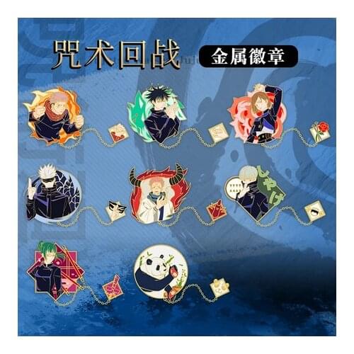 Anime Jujutsu Kaisen Gojo Satoru Fushiguro Megumi Bronzing Metal Chain Badge Button Brooch Pins Collection Souvenir Cosplay Gift