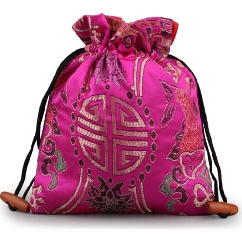 Large Floral Silk Satin Gift Bags for Jewelry Necklace Bangle Bracelet Travel Storage Bag Perfume Makeup Tools Packaging Pocket