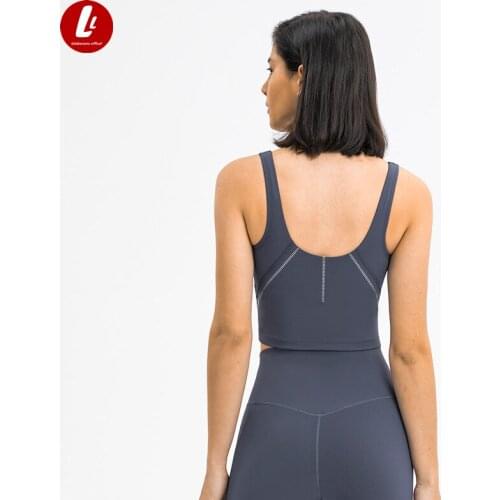 LULUBANANA RIBBED Naked Feel Gym Workout Sports Bras Top Women Padded Vest-Type Push Up Fitness Training Yoga Brassiere Padded