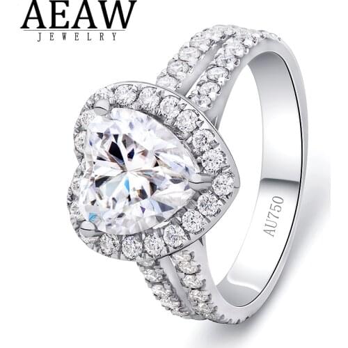 DF Color 3.0carat 9.0mm Heart Cut Moissanite Engagement Wedding Ring Solid 18k White Gold Fine Ring for Women