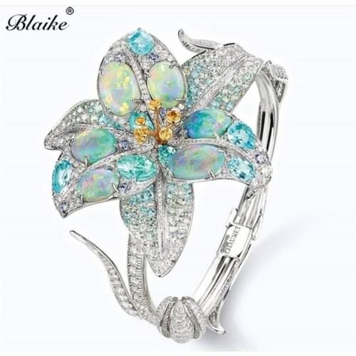 Blaike White Gold Filled Flower Ring Blue Opal/Zircon Rings For Women Wedding Party Jewelry Birthday Gift Free Shipping