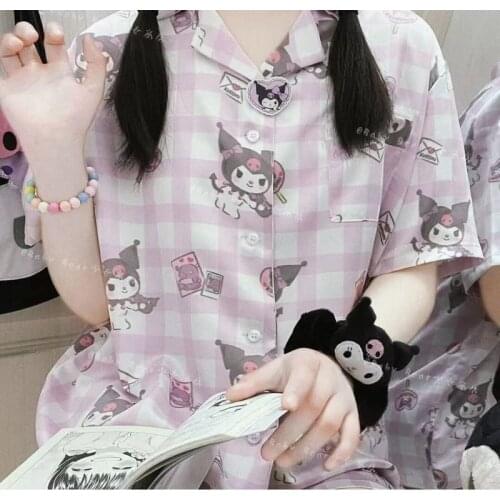 New Cartoon Print Laurel Dog Pajama Sets Summer Cute Japanese Sweet Fresh Soft Girl Home Service Student Two Piece Set Summer