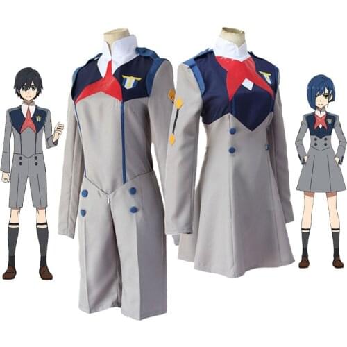 Anime DARLING in the FRANXX Cos HIRO ICHIGO KOKORO Grey School Uniform Cosplay Costume Dress Halloween Party Suit Outfit