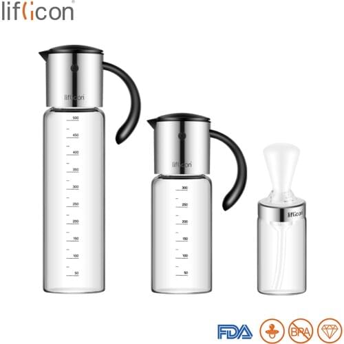 Liflicon Olive Oil Dispenser Bottle, 500ml/16.9oz Washable Glass Bottle with Scale,Vinegar Leakproof Condiment Container