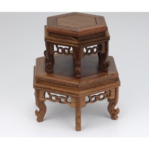 Mini) Exquisite Chinese Classical Handmade Hexagon Wings of Wood Base/ Display Stand / Mini Table