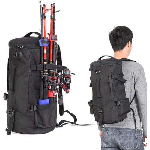 Multi-function Waterproof Fishing Bag Outdoor Waist Bag Shoulder Spool Lure Storage Bags Cylindrical Fishing Tackle Backpack