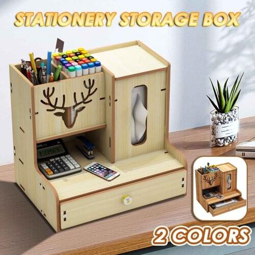 Multifunctional Wooden Desktop Pencil Holder Office School Stationery Storage Box DIY Assembly Pencil Holder Space Saving Gifts