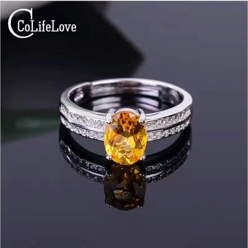 Fashion Solid 925 Silver Citrine Ring 6mm*8mm Natural Citrine Gemstone Silver Ring Classic Silver Citrine Ring for Wedding