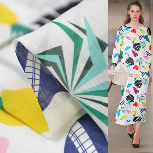 Fashion colorful novelty print silk linen blended fabric 19momme,SLN106