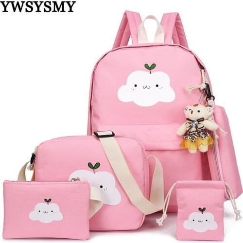 5 Pcs Set Fashion Kids Backpack Girls Canvas Backpacks Casual Children School Bags Ladies Knapsack for Teenage Girls School Bags