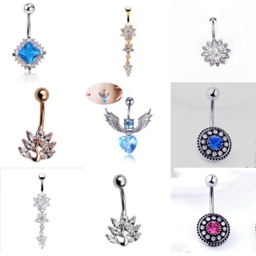 Charm Crystal Nature Stone Pendant Belly Button Rings Anti-allergy Gold Stainless Steel Sexy Lady Body Jewelry