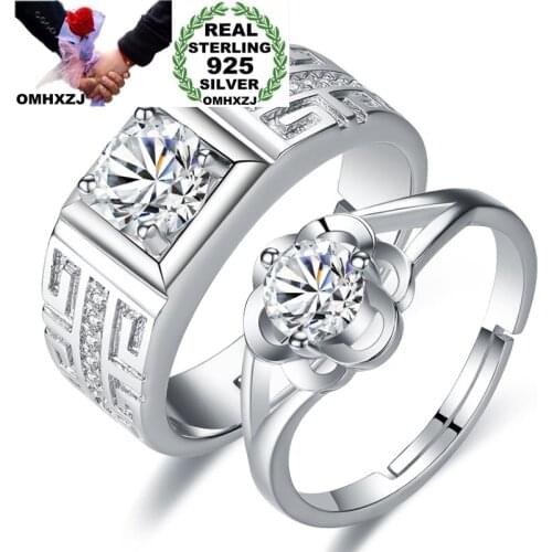 OMHXZJ RG73 Wholesale European Fashion Lovers Party Birthday Wedding Gift Square Plum Blossom Zircon S925 Sterling Silver Ring