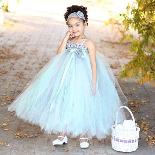 Tea Length Flower Girls Tutu Dress Princess Tulle Long Dress Kids Birthday Costume Wedding Dresses for Teen Girl Ball Gown