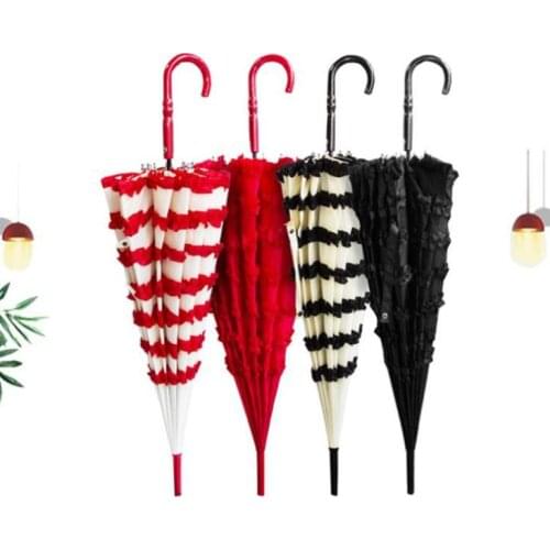 Princess Royal Sun Umbrella Lady Pagoda Fancy Lace Sunshade Parasol Straight Long Handle Wedding Party Decoration SN917