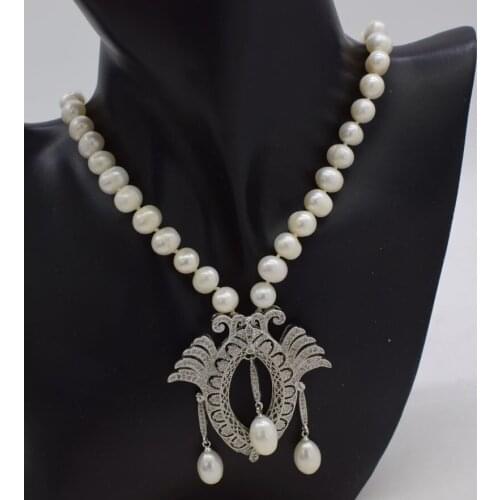Freshwater pearl white NEAR ROUND 8-9MM PENDANT necklace 18inch wholesale bead nature gift discount for woman FPPJ