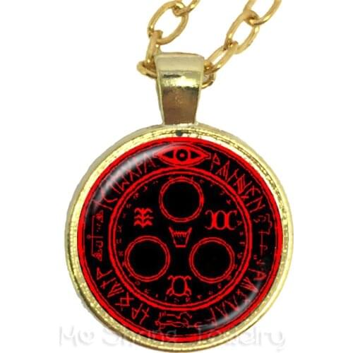Teen Wolf Necklace Vintage Pentacle Wicca Glass Cabochon Locket Pendant Occult Charms Sweater chain Talisman Gift