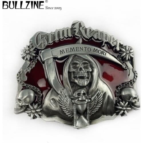 Bullzine zinc alloy skull belt buckle red enamel pewter finish FP-02388 LUXURIOUS cowboy jeans gift belt buckle