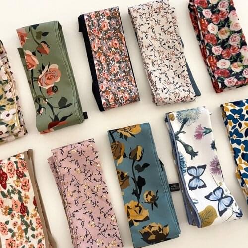 Sweet Floral Silk Scarf Narrow Small Long Skinny Scarves For Women Head Scarf Handle Bag Ribbons Long Ribbon Headscarf Decoratio