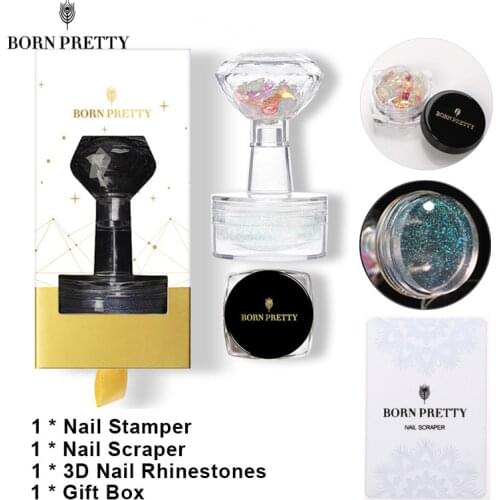 BORN PRETTY Nail Stamper Translucent Crystal Stamper Scraper Easily Operation 3D Nail Decorations Box DIY Manicure Nail Art Tool