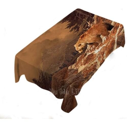 Grizzly Tablecloth Rocky Mountain Wildlife Canyon Forest Natural Outdoor Rectangular Picnic Barbecue Kitchen Polyester