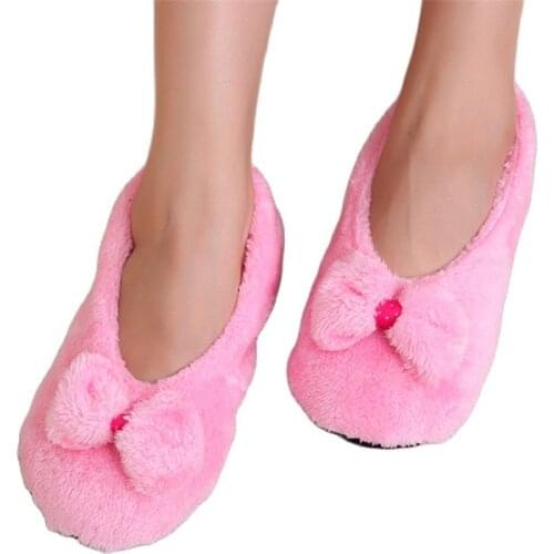 Suihyung Women Slippers Winter Warm Plush Indoor Floor Socks Soft Cotton Shoes Cute Bow Ladies Fur Slides Home Fluffy Slip On