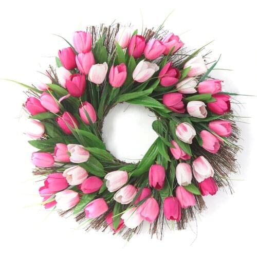 Tulip Wreath Front Door Wreath Party Wedding Decoration Wreath Artificial Flower Wall Decoration Ornaments Home Decorations