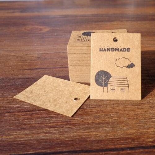 3x4cm Vintage Kraft Paper Gift Tags 100pcs Tree House Cloud Handmade Small Paper Cards Hang Labels Gift Tags Supplies