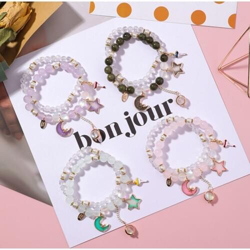 YADA Fashion Star&moon Cuff Bracelets&Bangles Charms For Women Double Bracelets Crystal Handmade Jewelry beads Bracelet BT200360
