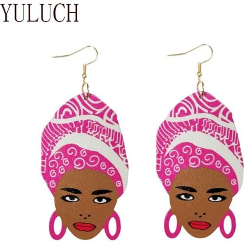 YULUCH New wood printing earrings African beauty party rock earrings for women simple art character jewelry drop shop girl