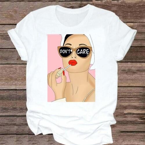 Women Fashion 90s Make Up Lip New Trend Graphic Short Sleeve Kawaii Clothes Tshirt Top Lady Print T Female Tee T-Shirt