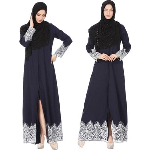 2021 Maxi Dresses for Women Summer 2021 Sexy Middle East Abaya Turkey Fashion Lace Solid Color Robe Long Dress