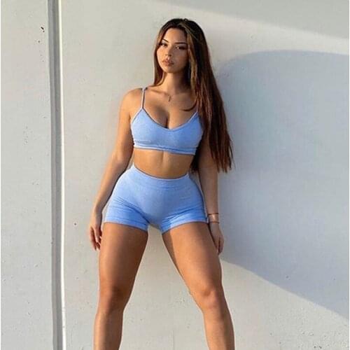 Fashion Ins New Arrival 2020 Tight Fitting Yoga Set For Women High Waist Sports Bra Shorts Suit