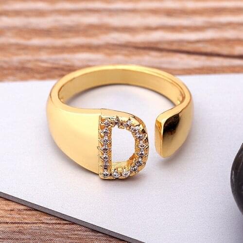Classic Initials Zircon Adjustable Size Ring For Women Gold Color A-Z Letters Statement Open Ring Wedding Party Jewelry Gift