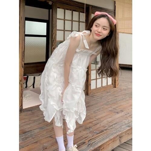 Sannian Sweet White Halter Dress Women Clothes Summer 2021 New Temperament Super Fairy System Gentle First Love Dresses Ladies