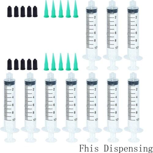 10ml 10cc Manual Syringe Dispenser Kit 18G Plastic Tapered Dispensing Tips and Caps Pack of 5