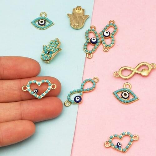 10pcs Blue Evil Eye Connector Charms Pearl Decor Demon Eye Pandents Dangle For DIY Bracelets Necklace Jewelry Accessories FX302