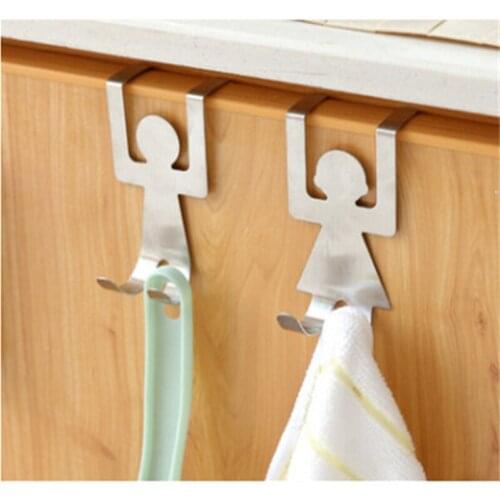 2pcs Stainless Steel Storage Rack for Kitchen Organizer Shaped Hooks Hanger Clothes Home Cabinet Door Hanger Rack Tools
