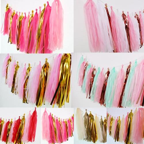 20pcs Tissue Tassels Balloon Banner For Summer Theme Birthday Party Decoration Green Blue Color Baby Shower Balloons Accessories