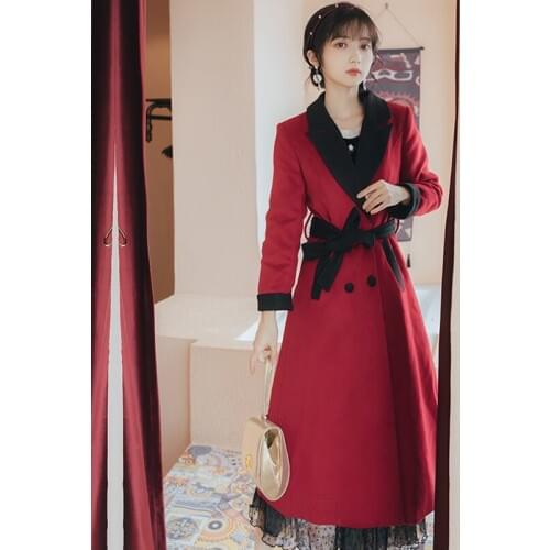 2020 Fashion Autumn And Winter The New Contrast Color Belt Hairy Slim Fit Windbreaker Free Shipping