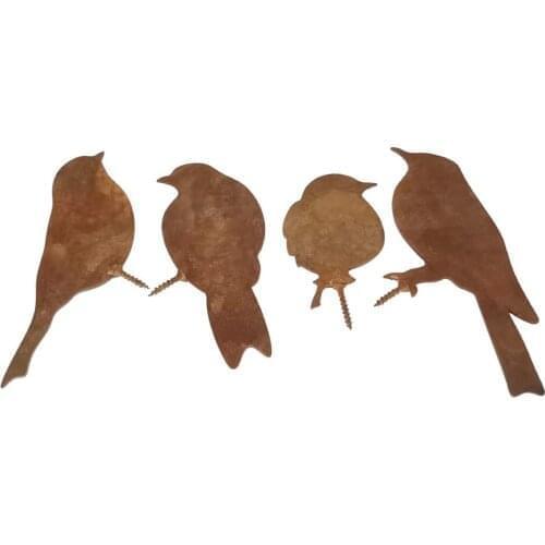 4 Pack Rusty Patina Metal Bird Silhouettes Garden Fence Decor Woodpecker Country Yard Art Gardening Decoration Metal Bird