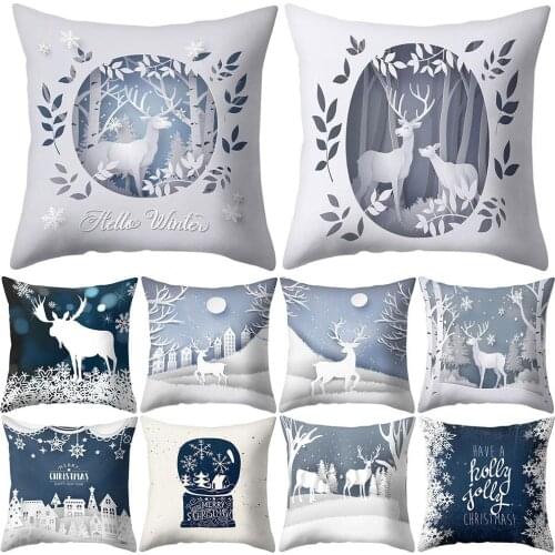 45*45cm Cartoon Pillow Case Snowflake Christmas Tree Elk Letters Gift Cushion Cover Xmas Decorative Pillowcases