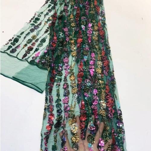 5yards/pc) High grade colorful tube beads and sequins embroidered French net lace green African tulle lace for dress FXZ003