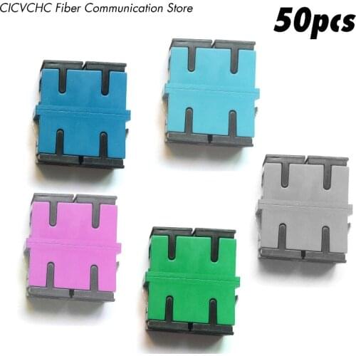 50pcs SC Duplex Adapter-with Short Flange-SM or MM-Green, Blue, Grey, Aqua or Pink/ Optical Fiber