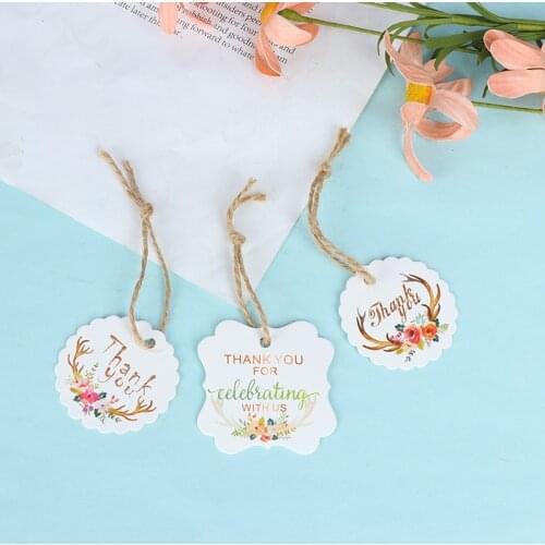 50pcs/pack Thank You Label Price Label DIY Gift Paper Tags Antler Flowers Tag Hang Tag Cards Wedding Party Paper Hang Tags