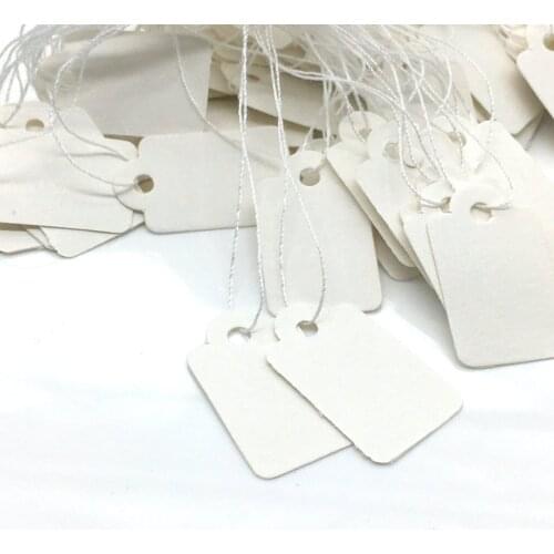 500 Pcs Rectangle Paper White Marking Tags Price Display Tags Labels with Hanging Strings for Gift Jewelry Clothing, 24x14mm