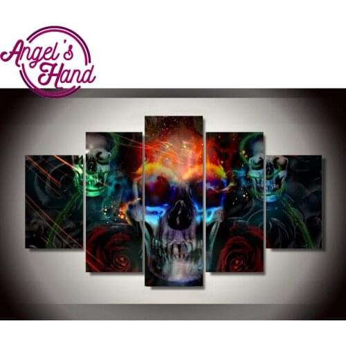 5d DIY spuare round Diamond Embroidery Skull and red rose Diamond Painting cross stitch Hobbies And Crafts Home Decoration 5pcs